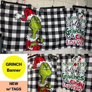 2/for $20 🪩 GRINCH Buffalo Black/White Plaid Banner Sign (20 x 52 inches) 🏷️ NEW